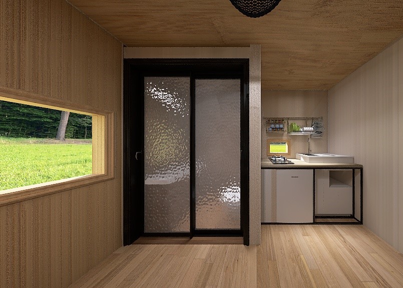 bathroom and kitchen in tiny home