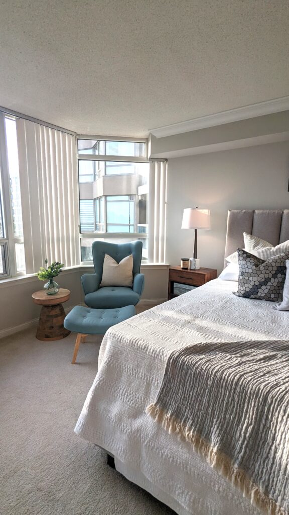 comfy lounge chair in modern bedroom